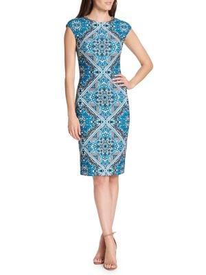 Vince Camuto Printed Crepe Cap-sleeve Sheath Dress