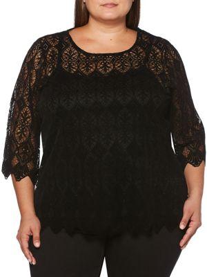 Rafaella Plus Plus Flocked Scalloped Lace Top