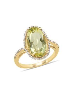 Sonatina 14k Yellow Gold, Lemon Quartz & Diamond Halo Ring