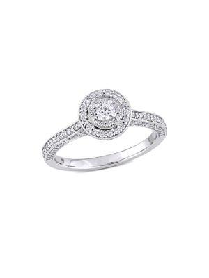 Sonatina Raised Diamond And 14k White Gold Double Halo Engagement Ring