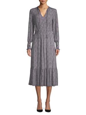 Michael Michael Kors Checkered Long Sleeve Midi Dress
