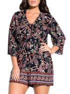 City Chic Plus Paisley Bell-sleeve Playsuit