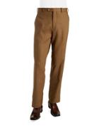 Black Brown Linen Flat Front Pants