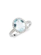 Lord & Taylor 14k White Gold Diamond And Aquamarine Halo Ring