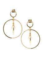 Vince Camuto Goldtone, Glass Stone And Faux Pearl Frontal Hoop Earrings
