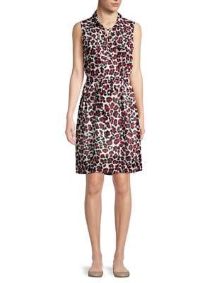 T Tahari Leopard Sleeveless Lace-up Shirt Dress