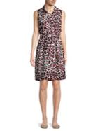 T Tahari Leopard Sleeveless Lace-up Shirt Dress
