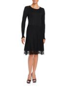 Cece Long Sleeve Lace-trimmed Fit And Flare Sweater Dress