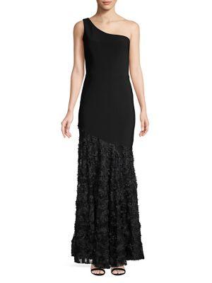 Betsy & Adam Lace-trimmed One-shoulder Mermaid Gown