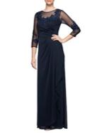 Alex Evenings Embroidered Mesh Gown
