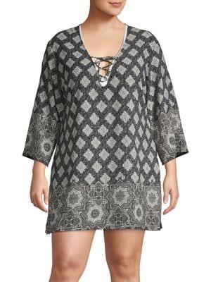 J Valdi Plus Riviera Geometric-print Lace-up Tunic