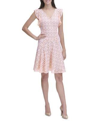 Tommy Hilfiger Starboard Lace Flutter-sleeve Fit-&-flare Dress
