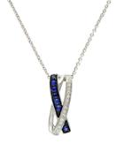 Effy Royale Bleu 14k White Gold Sapphire And Diamond Crossover Pendant Necklace