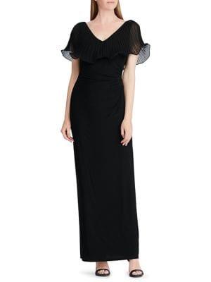 Lauren Ralph Lauren Georgette Flutter-sleeve Gown
