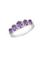 Lord & Taylor Sterling Silver, Diamond And Amethyst Ring