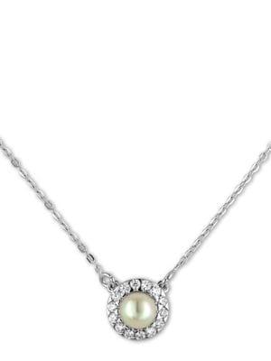 Majorica 6mm White Pearl & Sterling Silver Halo Pendant Necklace
