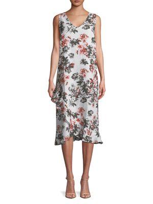 Lord & Taylor Plus Linen Asymmetric Ruffle Hem Dress