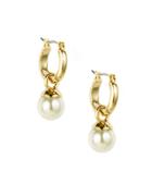 Anne Klein Goldtone Hoop Earrings With Pearl Accent