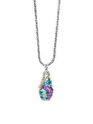 Effy 18k Yellow Gold, Sterling Silver, Amethyst & Blue Topaz Pendant Necklace