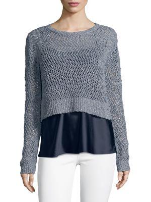 T Tahari Mixed Media Crochet Sweater