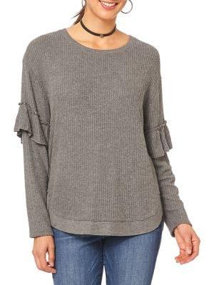 Democracy Ribbed Long Sleeve Ruffle Top