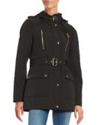 Calvin Klein Diamond Quilted Hooded Belted Coat