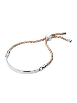 Michael Kors Custom Kors Sterling Silver & Taupe Silk Slider Bracelet
