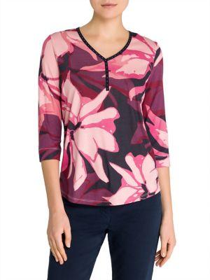 Olsen Floral Henley V-neck Tee
