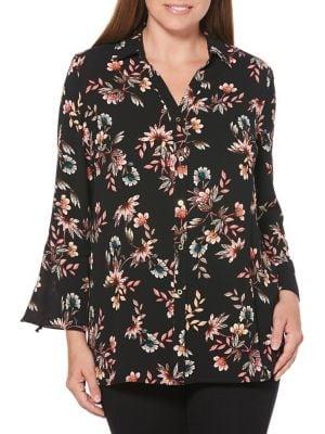 Rafaella Petite Tossed Floral Button-down Top
