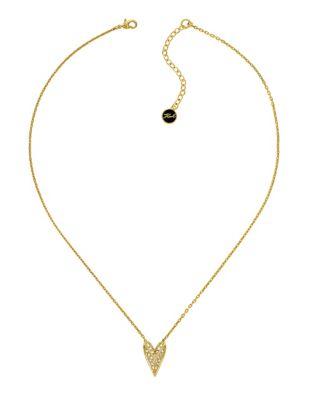 Karl Lagerfeld Sil Choupette Crystal Pyramid Heart Necklace