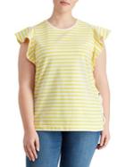 Lauren Ralph Lauren Plus Striped Cotton Flutter-sleeve T-shirt