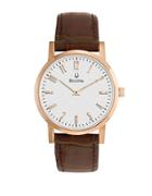 Bulova Mens Rose Gold And Leather Dress Watch