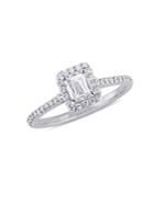 Sonatina 14k White Gold, Emerald And Round Diamond Halo Engagement Ring