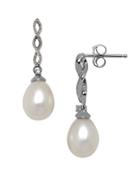 Lord & Taylor 7mm White Pearl, Diamond And 14k White Gold Drop Earrings