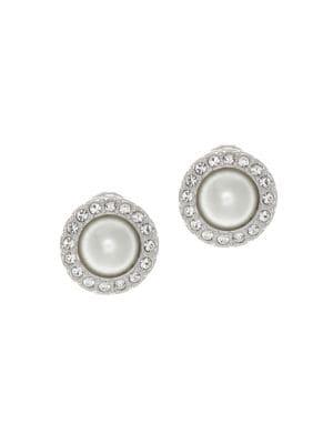 Givenchy White Goldtone, Faux Pearl, & Crystal Clip-on Earrings