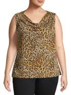 Kasper Plus Cheetah-print Cowlneck Top