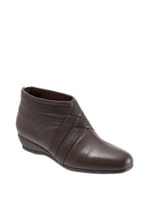 Trotters Latch Crisscross Leather Wedge Booties
