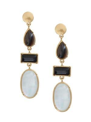 Lucky Brand Goldtone, Black Agate And White Mother Of Pearl Drop Earrings