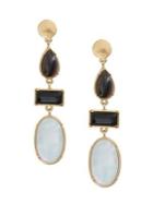 Lucky Brand Goldtone, Black Agate And White Mother Of Pearl Drop Earrings