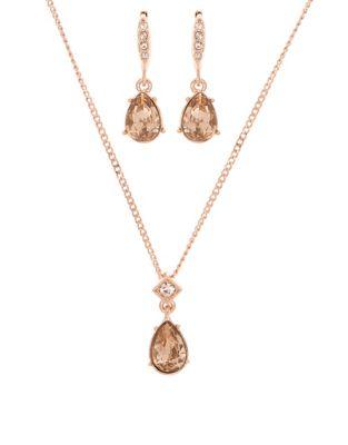 Givenchy Swarovski Crystal Pendant Necklace And Pear Earrings Set