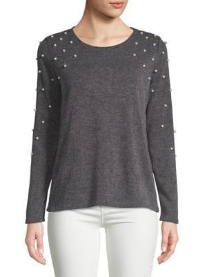 Imnyc Isaac Mizrahi Faux Pearl-embellished Long-sleeve Top