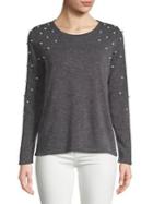 Imnyc Isaac Mizrahi Faux Pearl-embellished Long-sleeve Top