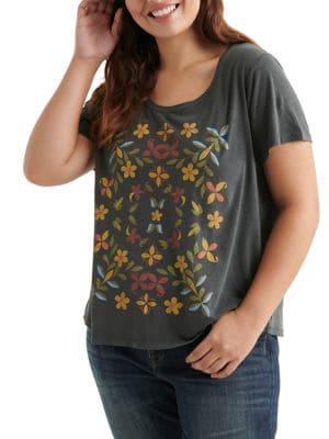 Lucky Brand Plus Floral Mosaic Graphic T-shirt