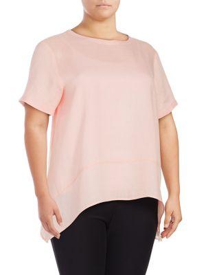 Lord & Taylor Plus Linen Sharkbite Hem Tee