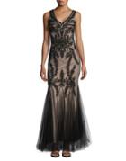Betsy & Adam Embroidered Lace Mermaid Gown