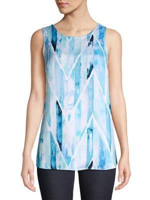 Joan Vass Graphic Sleeveless Linen Blend Top