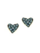 Lord & Taylor Green Diamond And 14k Yellow Gold Heart Stud Earrings