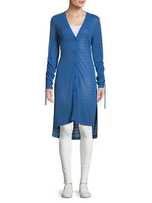 H Halston Stripe Open Knit Long Cardigan