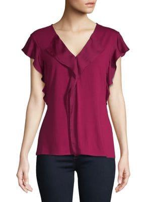 H Halston Mixed Media Angel Sleeve Top