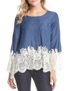 Karen Kane Chambray Lace-trimmed Bell-sleeve Top